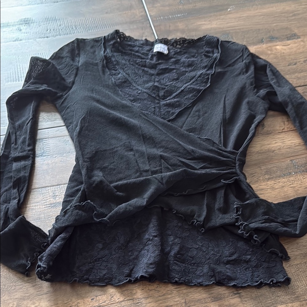 Hanky Panky Black Wrap Tie Front Blouse